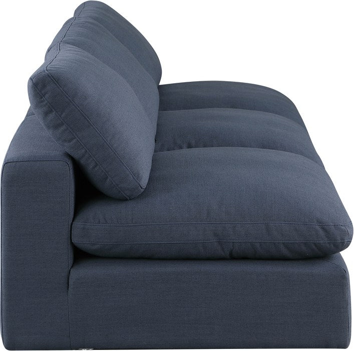 Meridian Furniture - Comfy 117" Navy Linen Textured Fabric Upholstered 3pc. Armless Sofa - 187Navy-S117 - GreatFurnitureDeal