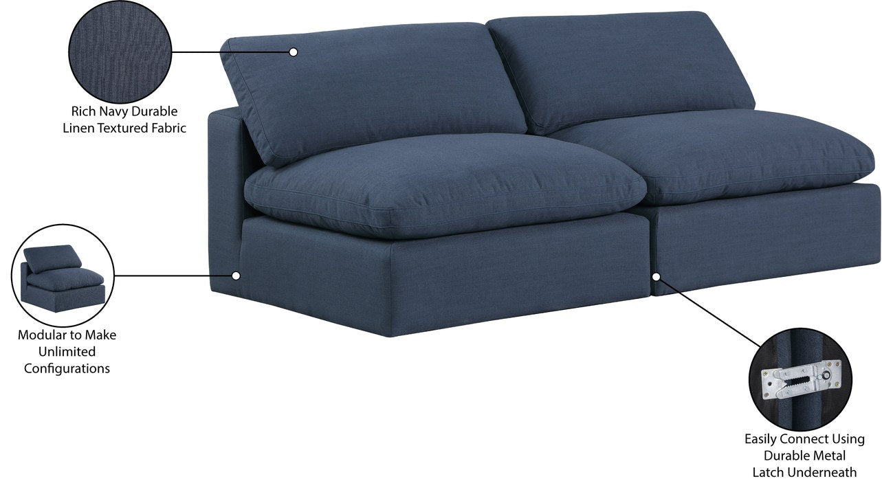 Meridian Furniture - Comfy 78" Navy Linen Textured Fabric Upholstered 2pc. Armless Sofa - 187Navy-S78 - GreatFurnitureDeal