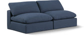 Meridian Furniture - Comfy 78" Navy Linen Textured Fabric Upholstered 2pc. Armless Sofa - 187Navy-S78 - GreatFurnitureDeal