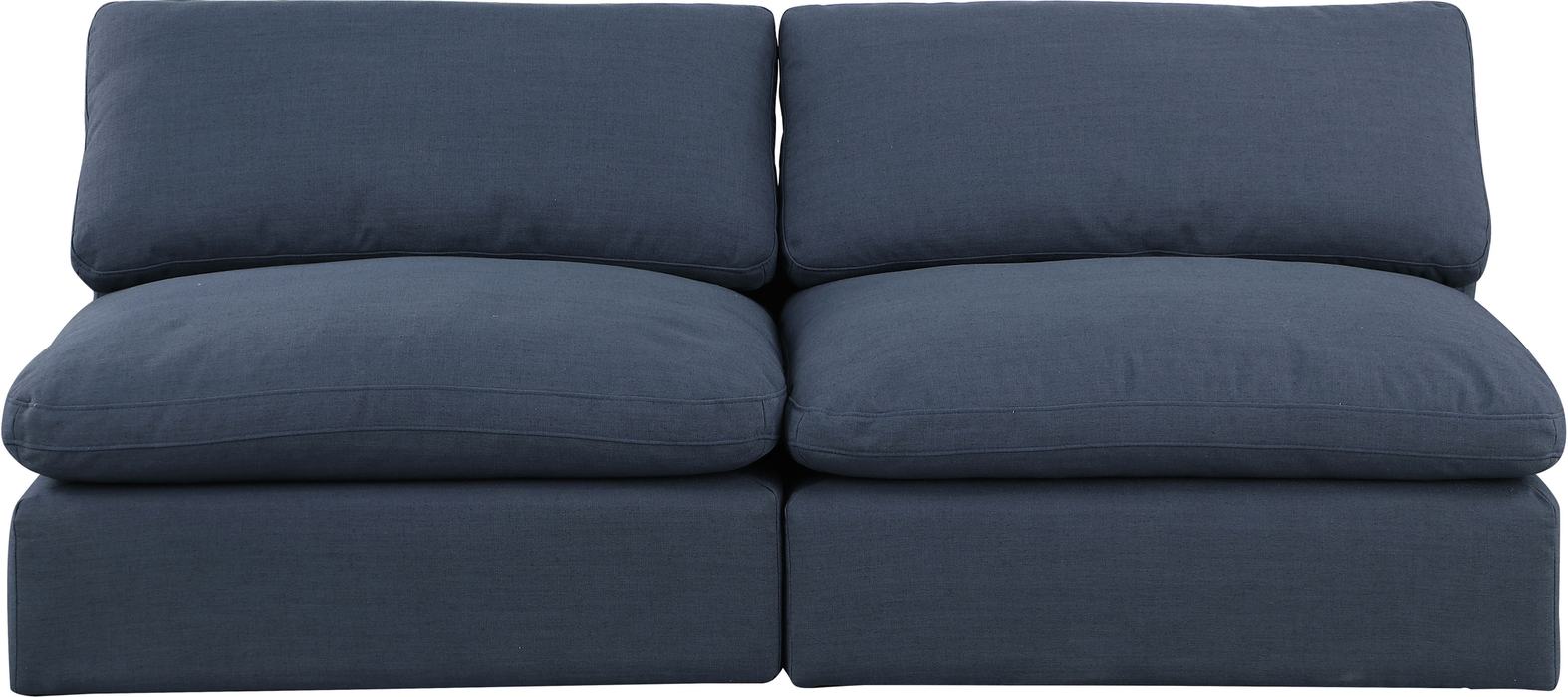 Meridian Furniture - Comfy 78" Navy Linen Textured Fabric Upholstered 2pc. Armless Sofa - 187Navy-S78 - GreatFurnitureDeal