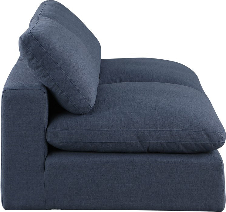 Meridian Furniture - Comfy 78" Navy Linen Textured Fabric Upholstered 2pc. Armless Sofa - 187Navy-S78 - GreatFurnitureDeal
