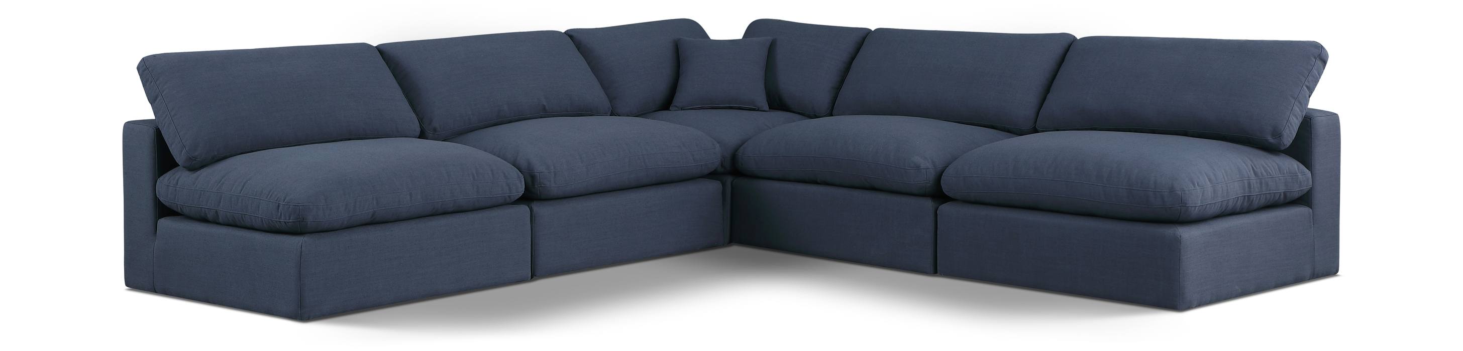 Meridian Furniture - Comfy 118" Navy Linen Textured Fabric Upholstered 5pc. Sectional - 187Navy-Sec5B - GreatFurnitureDeal