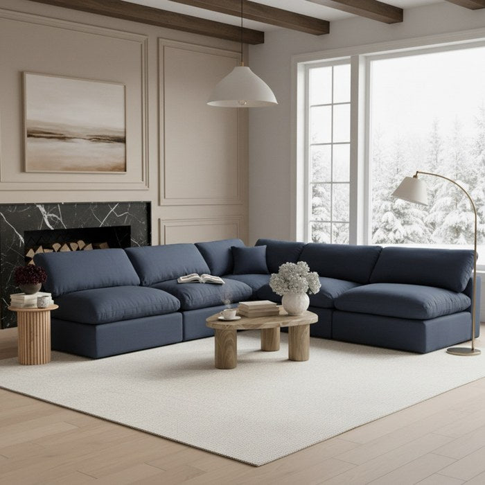Meridian Furniture - Comfy 118" Navy Linen Textured Fabric Upholstered 5pc. Sectional - 187Navy-Sec5B - GreatFurnitureDeal