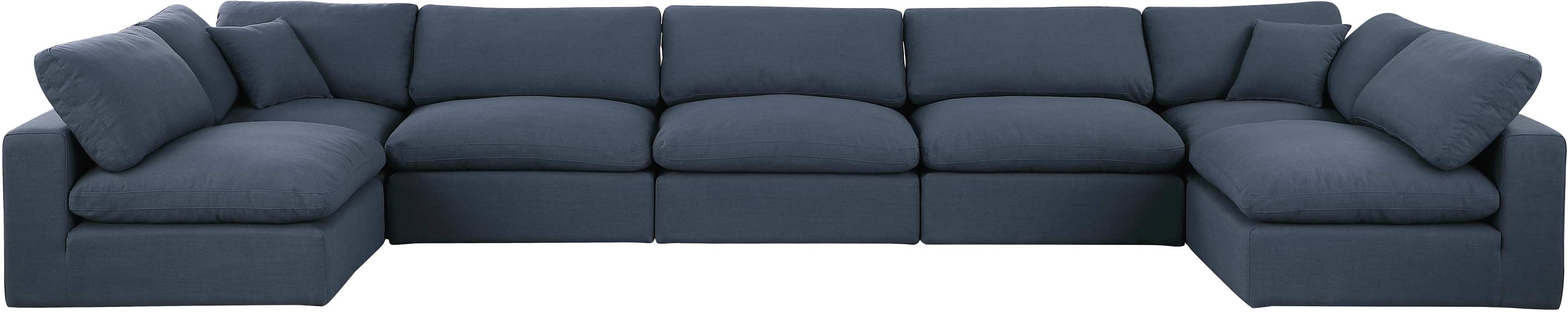 Meridian Furniture - Comfy 197" Navy Linen Textured Fabric Upholstered 7pc. Sectional - 187Navy-Sec7B - GreatFurnitureDeal