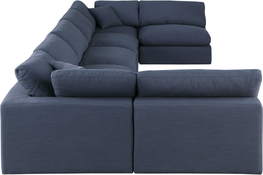 Meridian Furniture - Comfy 197" Navy Linen Textured Fabric Upholstered 7pc. Sectional - 187Navy-Sec7B - GreatFurnitureDeal