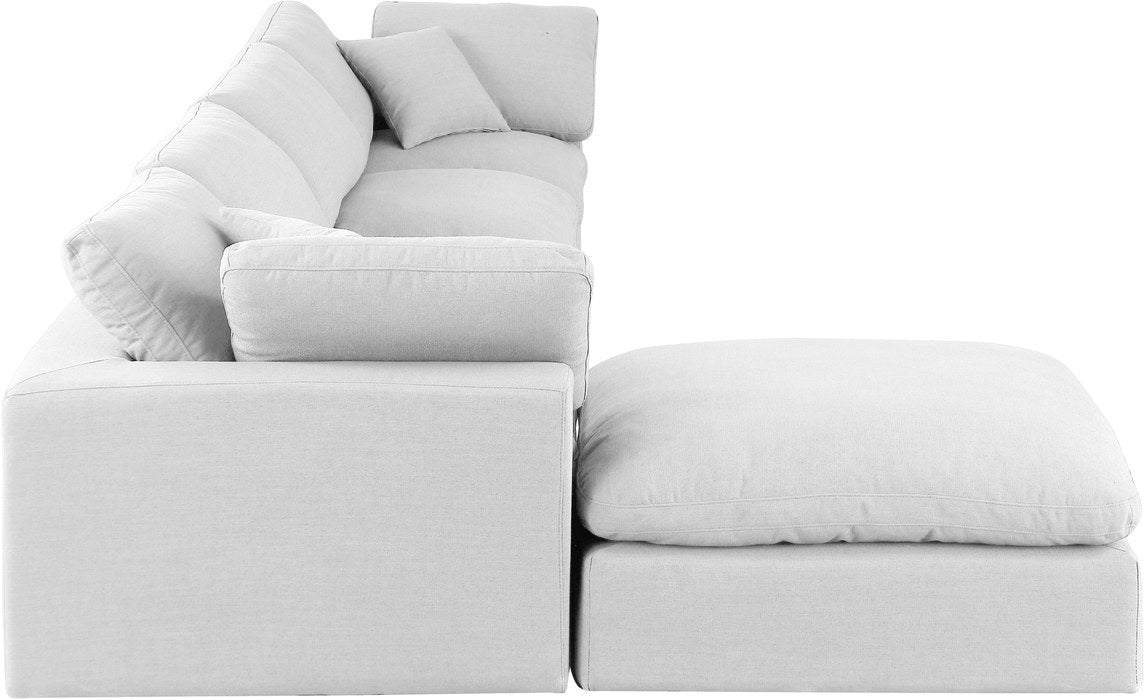 Meridian Furniture - Comfy 158" White Linen Textured Fabric Upholstered 5pc. Sectional - 187White-Sec5A - GreatFurnitureDeal