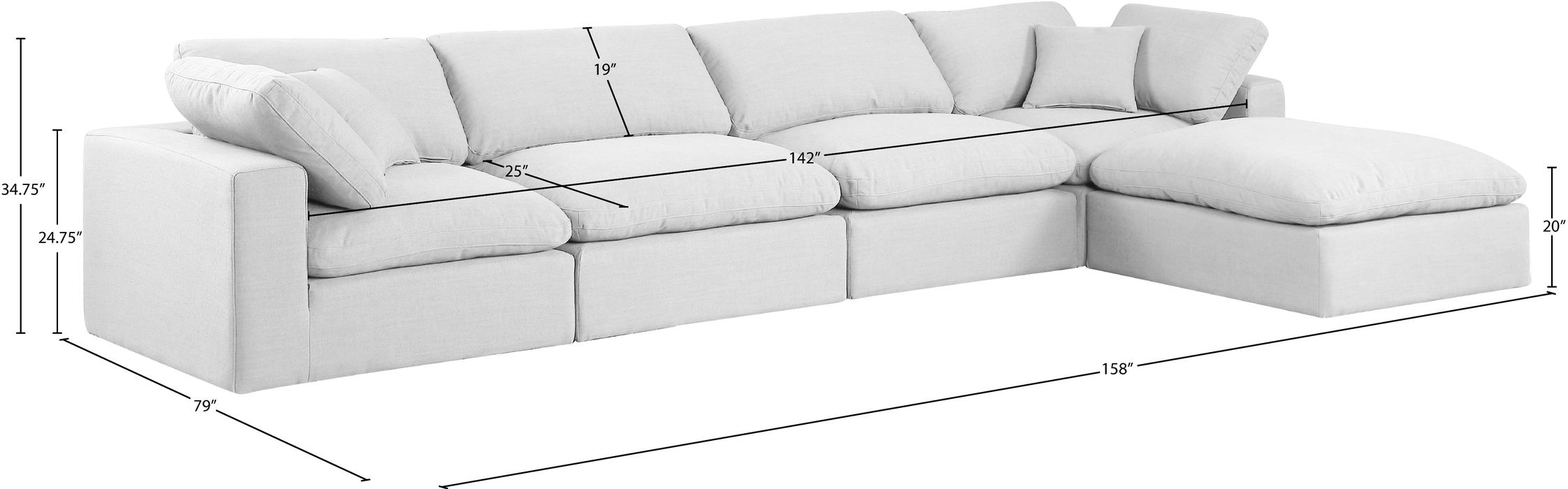Meridian Furniture - Comfy 158" White Linen Textured Fabric Upholstered 5pc. Sectional - 187White-Sec5A - GreatFurnitureDeal