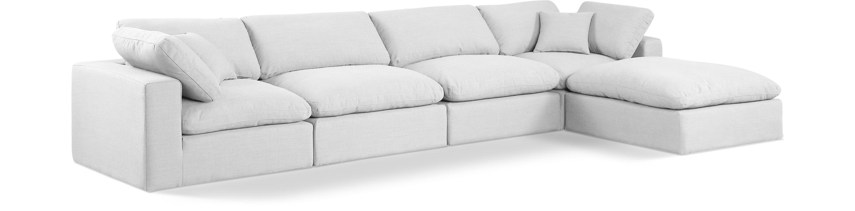 Meridian Furniture - Comfy 158" White Linen Textured Fabric Upholstered 5pc. Sectional - 187White-Sec5A - GreatFurnitureDeal