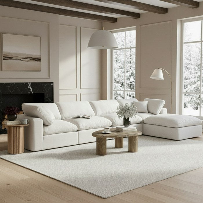 Meridian Furniture - Comfy 158" White Linen Textured Fabric Upholstered 5pc. Sectional - 187White-Sec5A - GreatFurnitureDeal