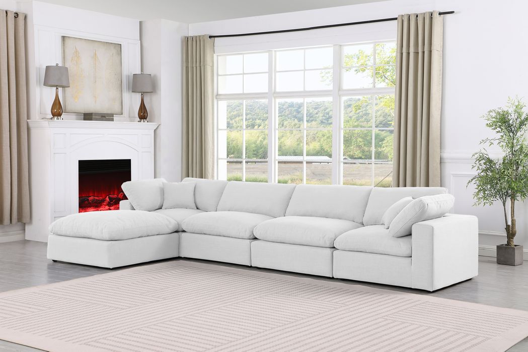 Meridian Furniture - Comfy 158" White Linen Textured Fabric Upholstered 5pc. Sectional - 187White-Sec5A - GreatFurnitureDeal