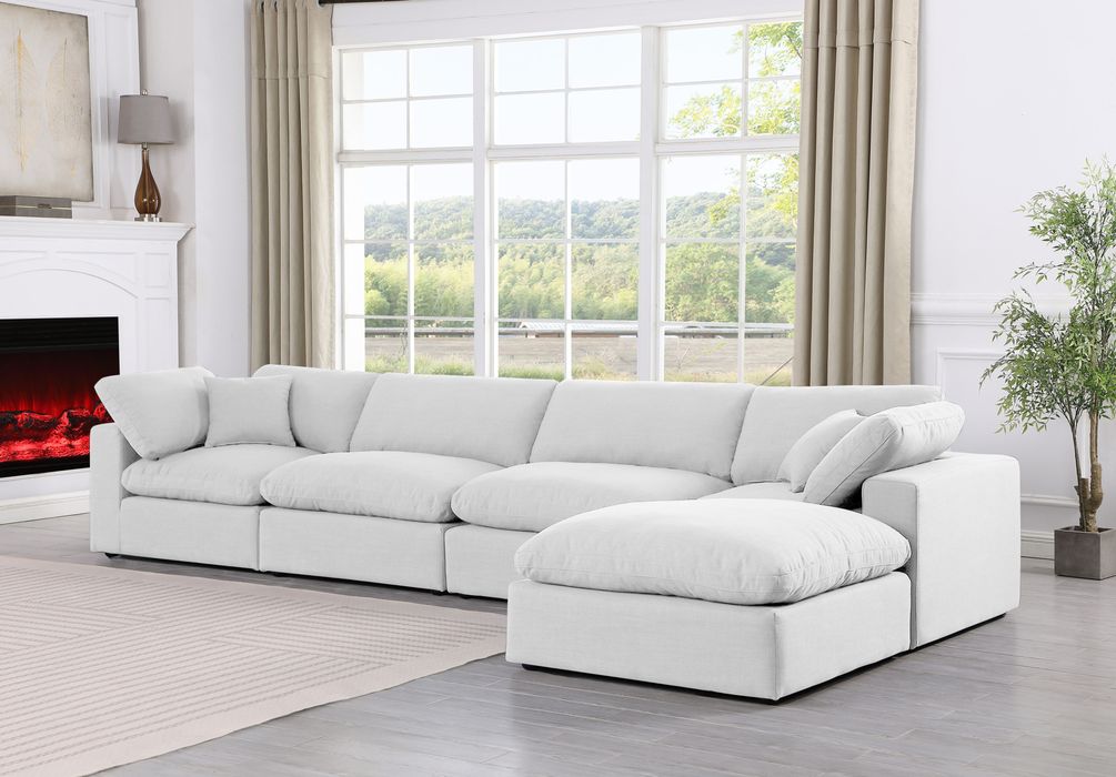 Meridian Furniture - Comfy 158" White Linen Textured Fabric Upholstered 5pc. Sectional - 187White-Sec5A - GreatFurnitureDeal