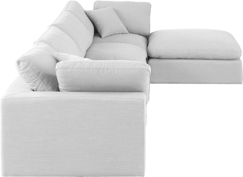 Meridian Furniture - Comfy 158" White Linen Textured Fabric Upholstered 5pc. Sectional - 187White-Sec5A - GreatFurnitureDeal