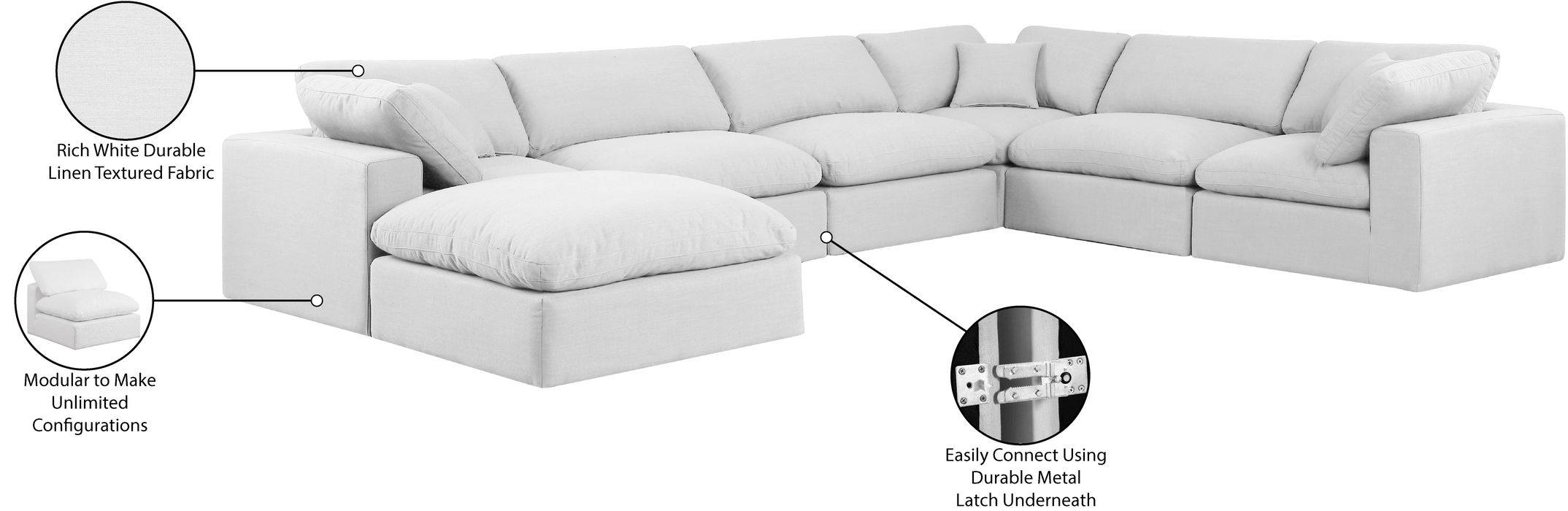 Meridian Furniture - Comfy 158" White Linen Textured Fabric Upholstered 7pc. Sectional - 187White-Sec7A - GreatFurnitureDeal