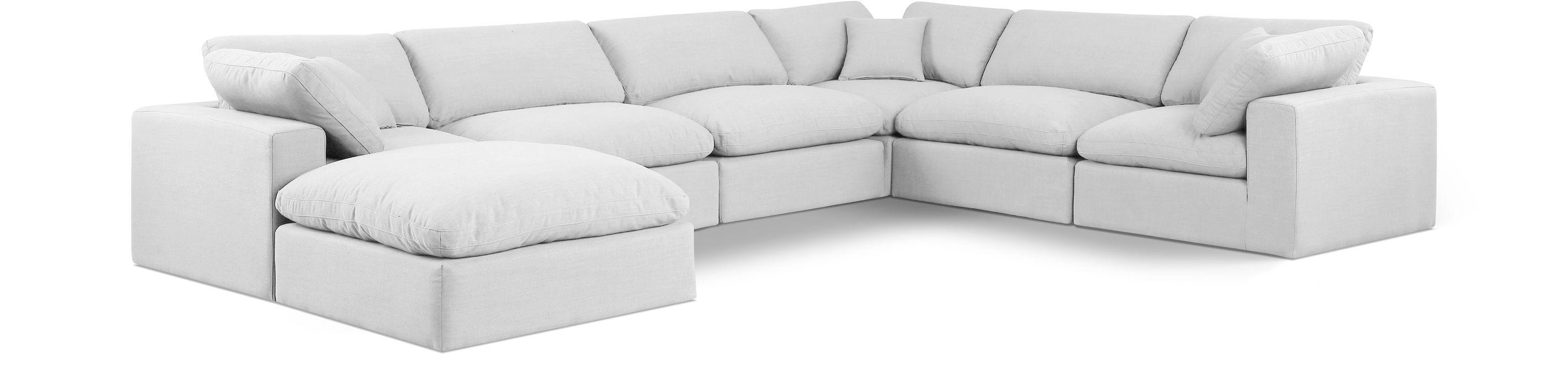 Meridian Furniture - Comfy 158" White Linen Textured Fabric Upholstered 7pc. Sectional - 187White-Sec7A - GreatFurnitureDeal