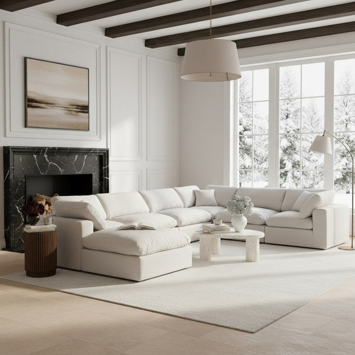 Meridian Furniture - Comfy 158" White Linen Textured Fabric Upholstered 7pc. Sectional - 187White-Sec7A - GreatFurnitureDeal