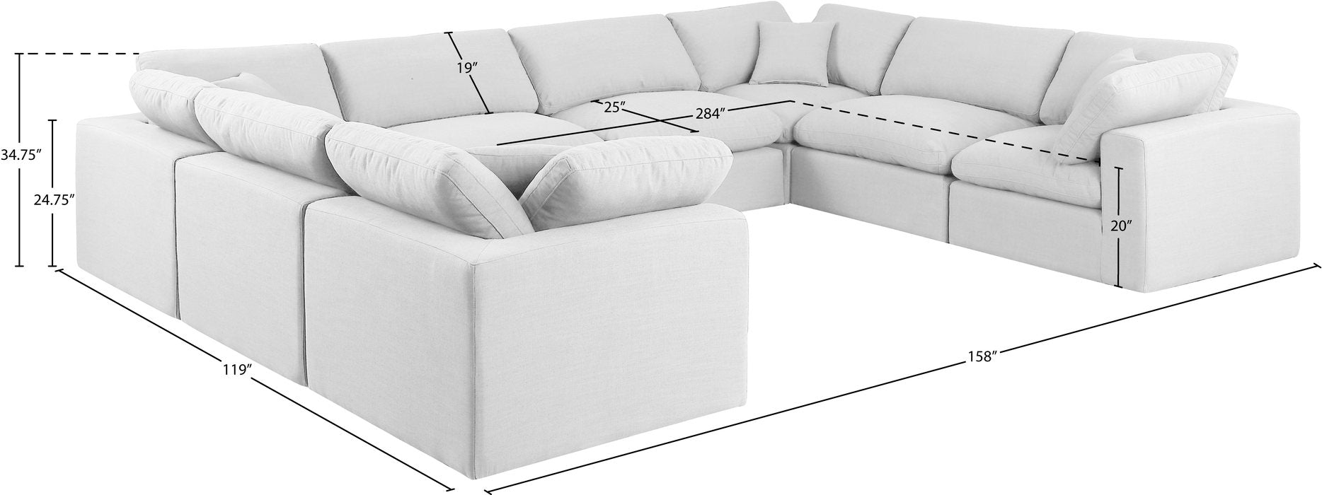 Meridian Furniture - Comfy 158" White Linen Textured Fabric Upholstered 8pc. Sectional - 187White-Sec8A - GreatFurnitureDeal