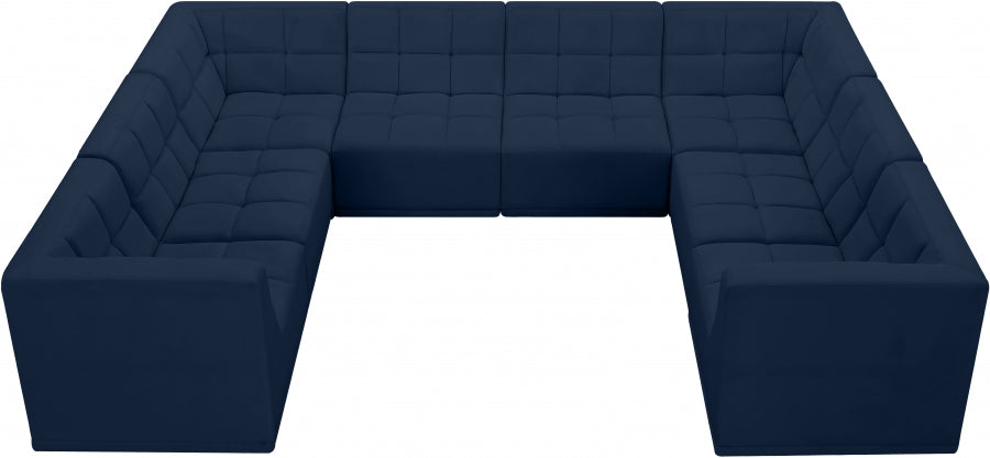 Meridian Furniture - Relax 128" Velvet Upholstered 8 Piece Modular Sectional - 650Navy-Sec8A - GreatFurnitureDeal