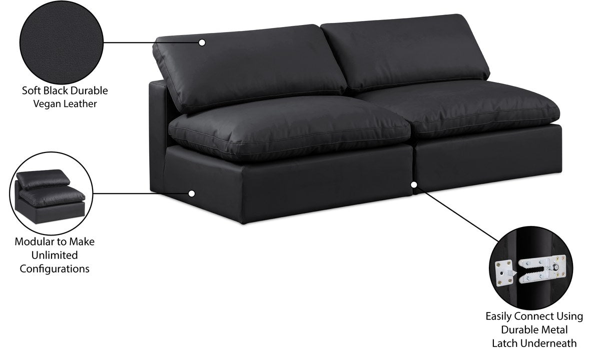 Meridian Furniture - Comfy 78" Black Vegan Leather Upholstered 2pc. Armless Sofa - 188Black-S78 - GreatFurnitureDeal