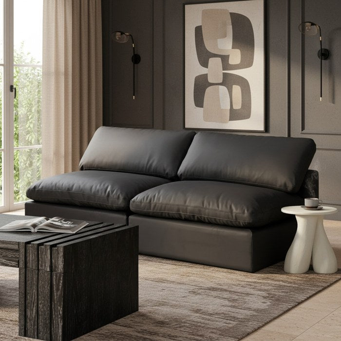 Meridian Furniture - Comfy 78" Black Vegan Leather Upholstered 2pc. Armless Sofa - 188Black-S78 - GreatFurnitureDeal