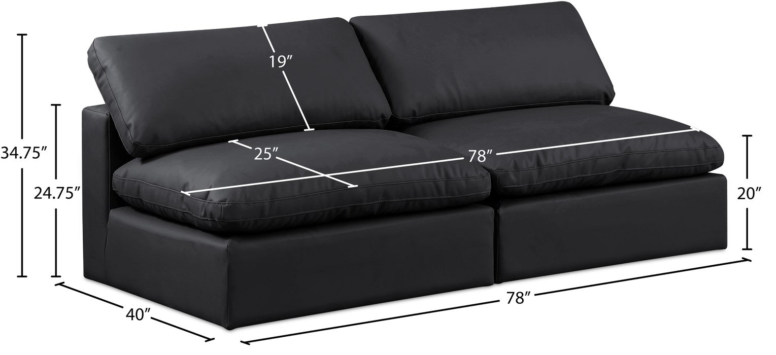 Meridian Furniture - Comfy 78" Black Vegan Leather Upholstered 2pc. Armless Sofa - 188Black-S78 - GreatFurnitureDeal