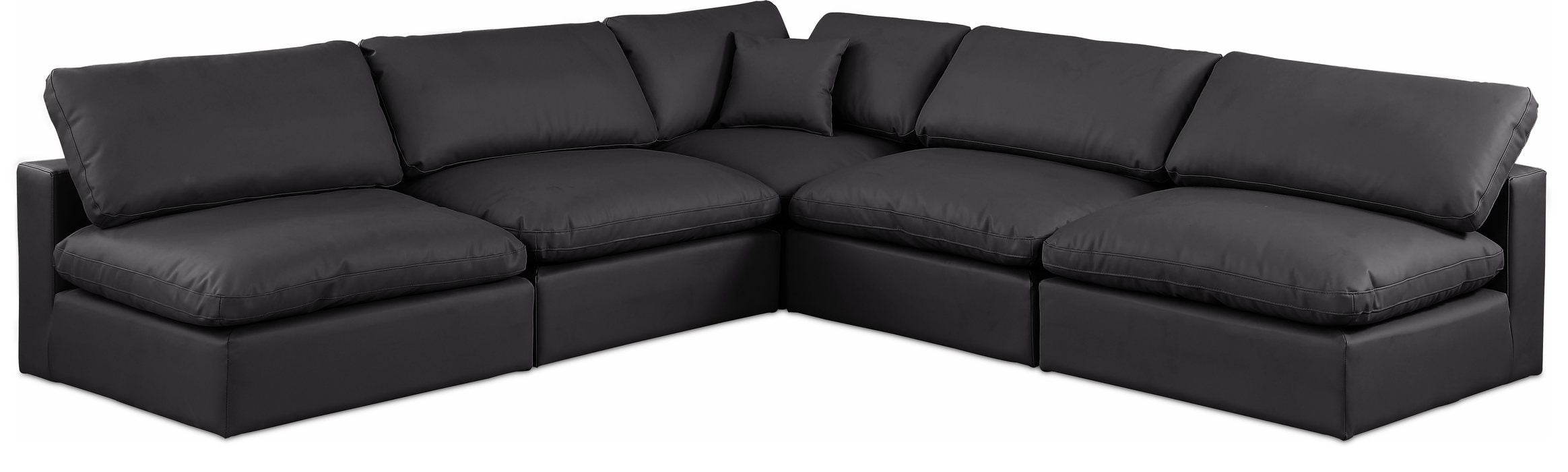 Meridian Furniture - Comfy 118" Black Vegan Leather Upholstered 5pc. Sectional - 188Black-Sec5B - GreatFurnitureDeal