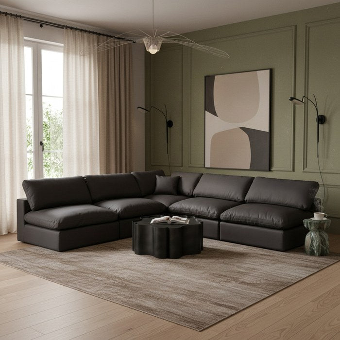 Meridian Furniture - Comfy 118" Black Vegan Leather Upholstered 5pc. Sectional - 188Black-Sec5B - GreatFurnitureDeal
