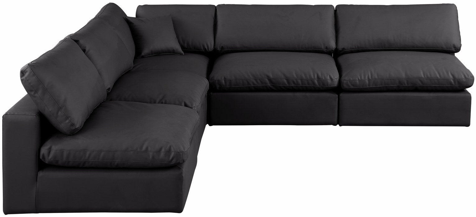 Meridian Furniture - Comfy 118" Black Vegan Leather Upholstered 5pc. Sectional - 188Black-Sec5B - GreatFurnitureDeal