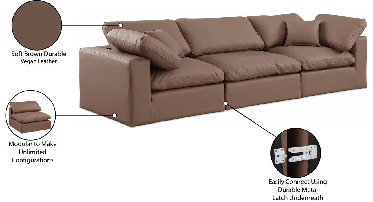 Meridian Furniture - Comfy 119" Brown Vegan Leather Upholstered 3pc. Sofa - 188Brown-S119 - GreatFurnitureDeal