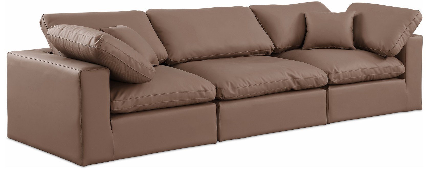 Meridian Furniture - Comfy 119" Brown Vegan Leather Upholstered 3pc. Sofa - 188Brown-S119 - GreatFurnitureDeal
