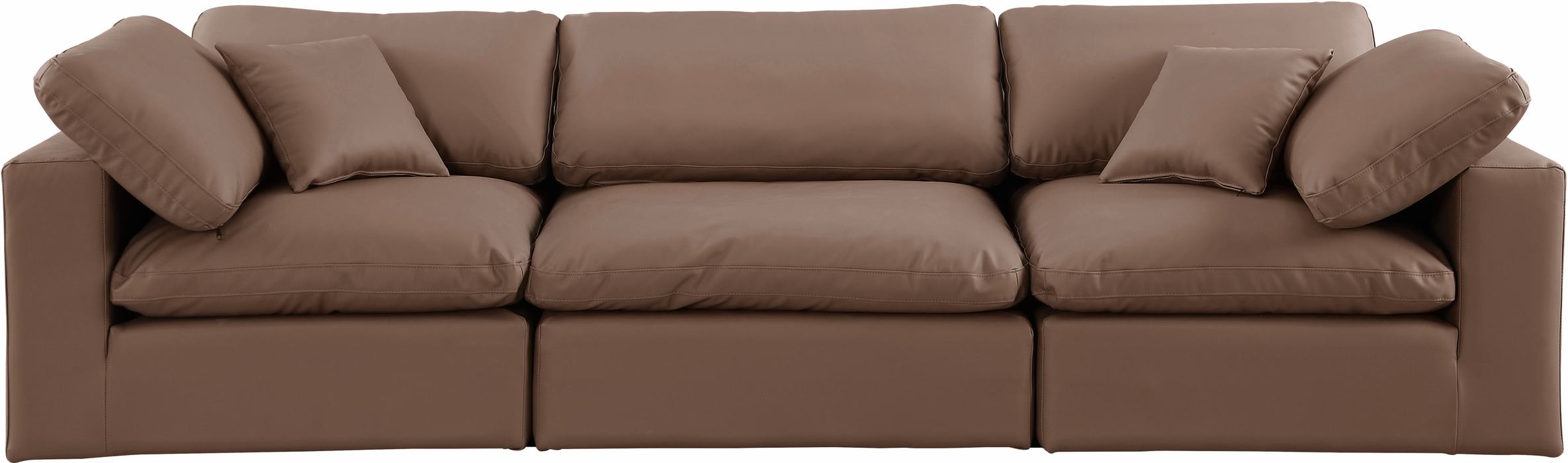 Meridian Furniture - Comfy 119" Brown Vegan Leather Upholstered 3pc. Sofa - 188Brown-S119 - GreatFurnitureDeal