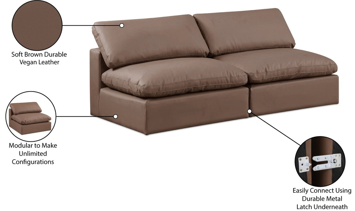 Meridian Furniture - Comfy 78" Brown Vegan Leather Upholstered 2pc. Armless Sofa - 188Brown-S78 - GreatFurnitureDeal