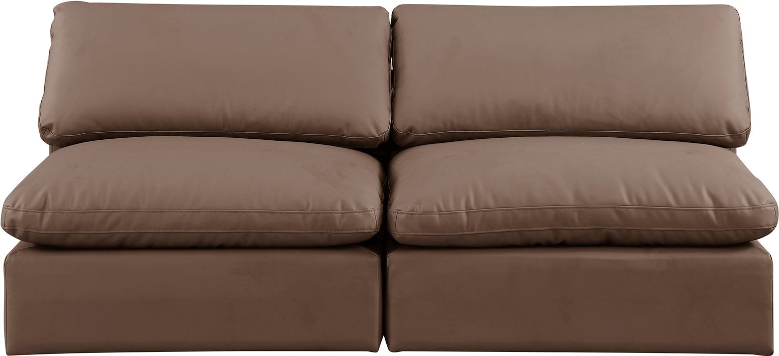 Meridian Furniture - Comfy 78" Brown Vegan Leather Upholstered 2pc. Armless Sofa - 188Brown-S78 - GreatFurnitureDeal