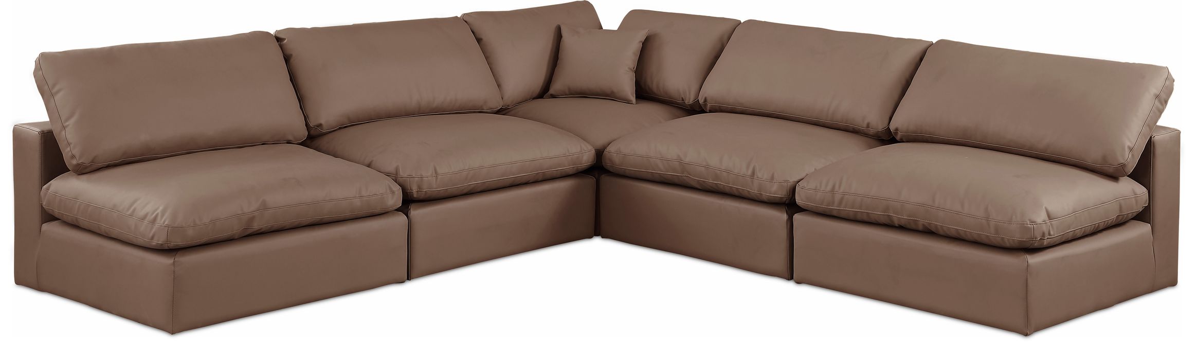 Meridian Furniture - Comfy 118" Brown Vegan Leather Upholstered 5pc. Sectional - 188Brown-Sec5B - GreatFurnitureDeal