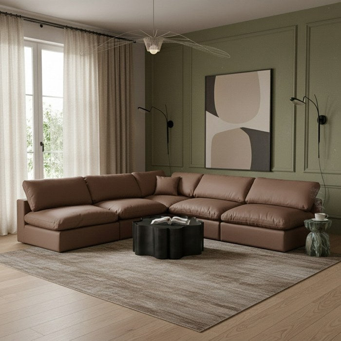 Meridian Furniture - Comfy 118" Brown Vegan Leather Upholstered 5pc. Sectional - 188Brown-Sec5B - GreatFurnitureDeal