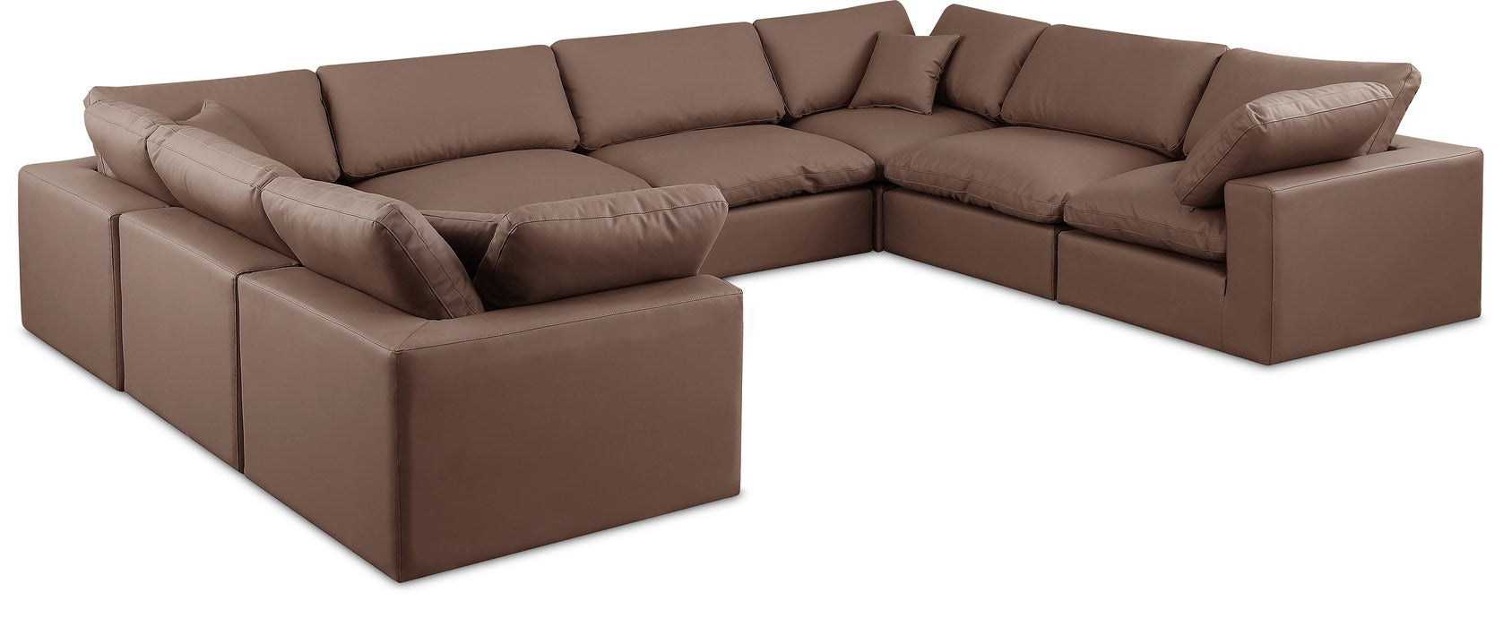 Meridian Furniture - Comfy 158" Brown Vegan Leather Upholstered 8pc. Sectional - 188Brown-Sec8A - GreatFurnitureDeal