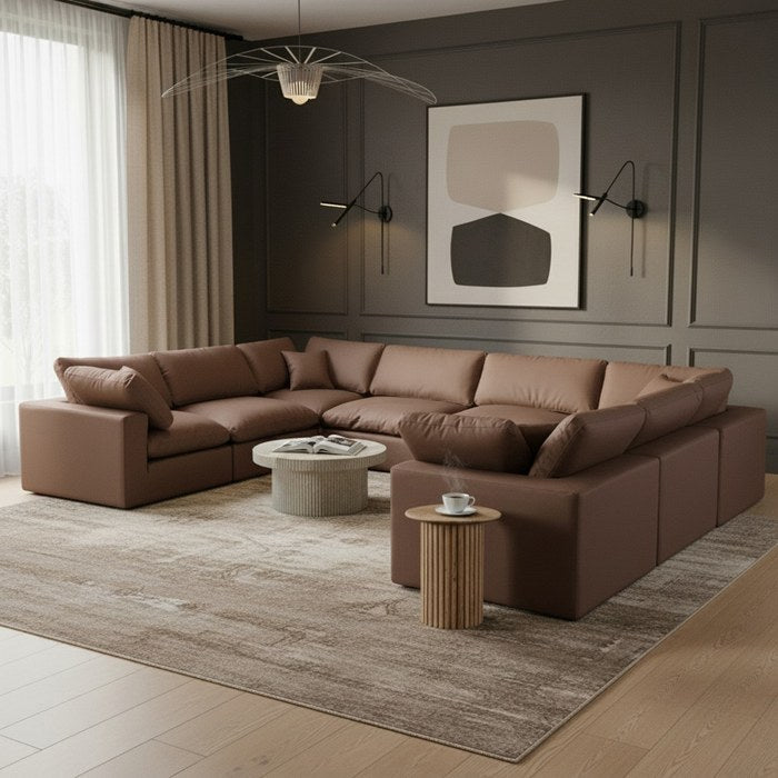 Meridian Furniture - Comfy 158" Brown Vegan Leather Upholstered 8pc. Sectional - 188Brown-Sec8A - GreatFurnitureDeal
