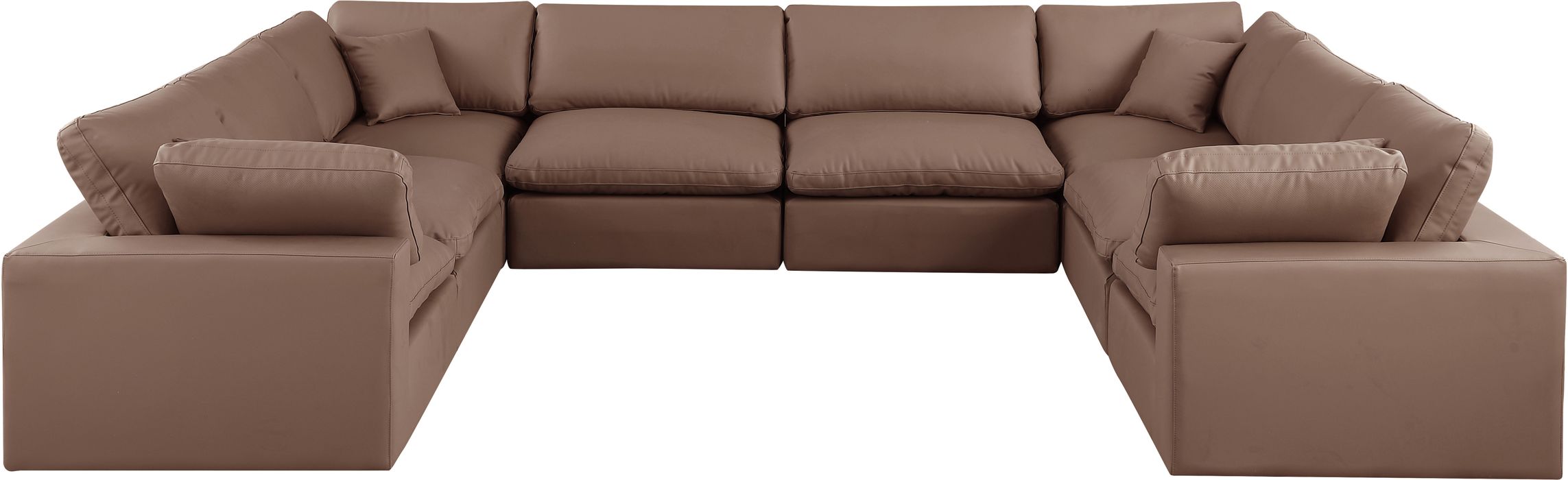 Meridian Furniture - Comfy 158" Brown Vegan Leather Upholstered 8pc. Sectional - 188Brown-Sec8A - GreatFurnitureDeal