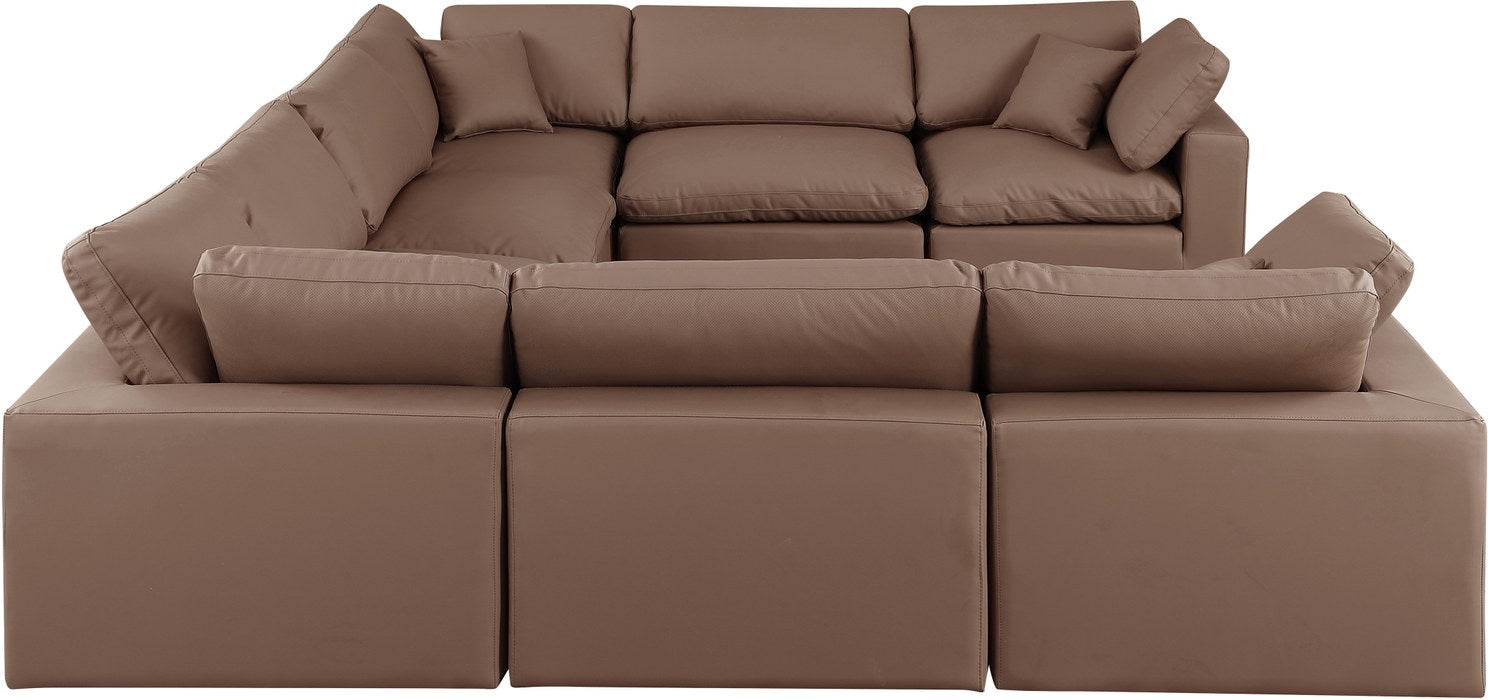 Meridian Furniture - Comfy 158" Brown Vegan Leather Upholstered 8pc. Sectional - 188Brown-Sec8A - GreatFurnitureDeal