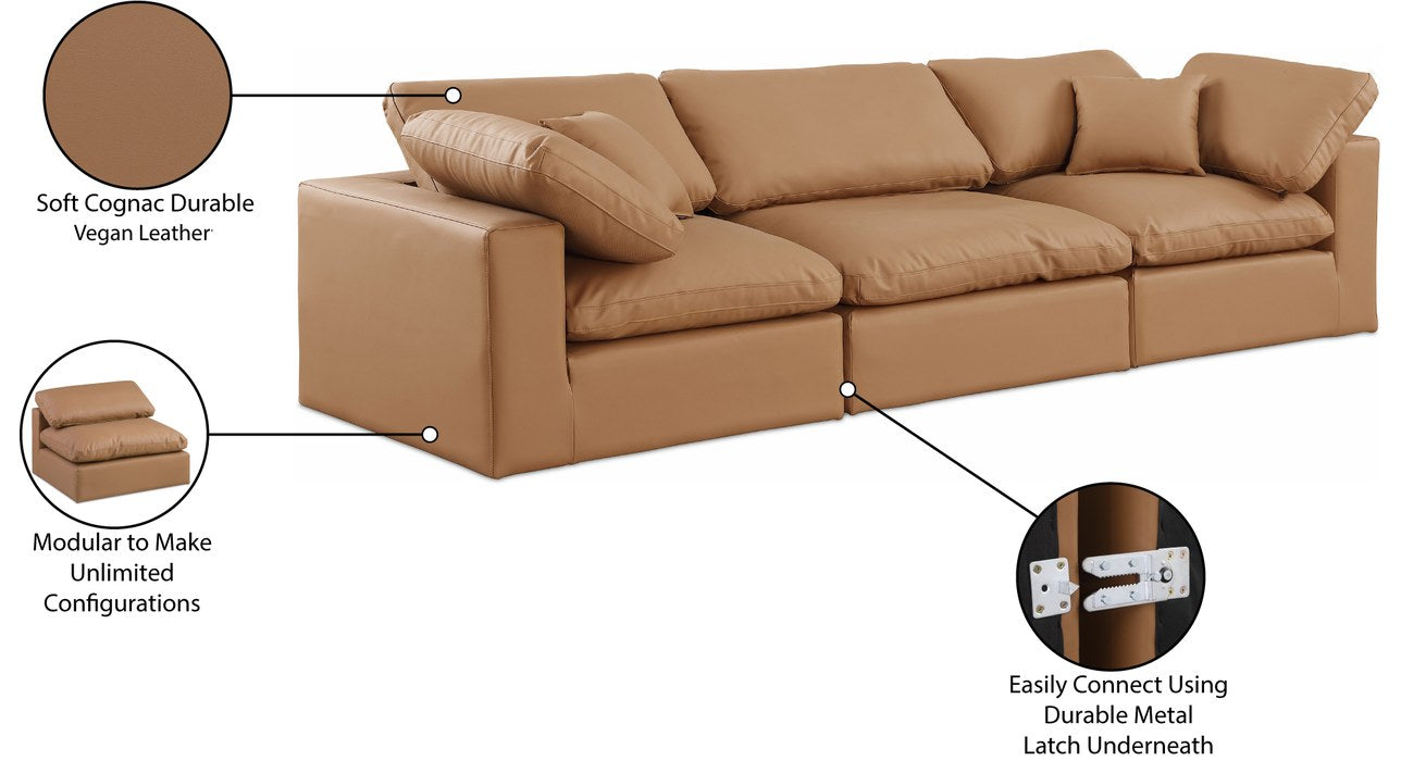 Meridian Furniture - Comfy 119" Cognac Vegan Leather Upholstered 3pc. Sofa - 188Cognac-S119 - GreatFurnitureDeal