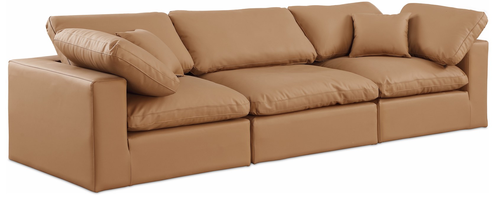 Meridian Furniture - Comfy 119" Cognac Vegan Leather Upholstered 3pc. Sofa - 188Cognac-S119 - GreatFurnitureDeal