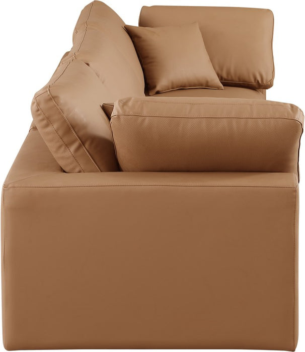 Meridian Furniture - Comfy 119" Cognac Vegan Leather Upholstered 3pc. Sofa - 188Cognac-S119 - GreatFurnitureDeal