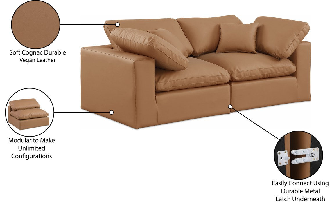 Meridian Furniture - Comfy 80" Cognac Vegan Leather Upholstered 2pc. Sofa - 188Cognac-S80 - GreatFurnitureDeal