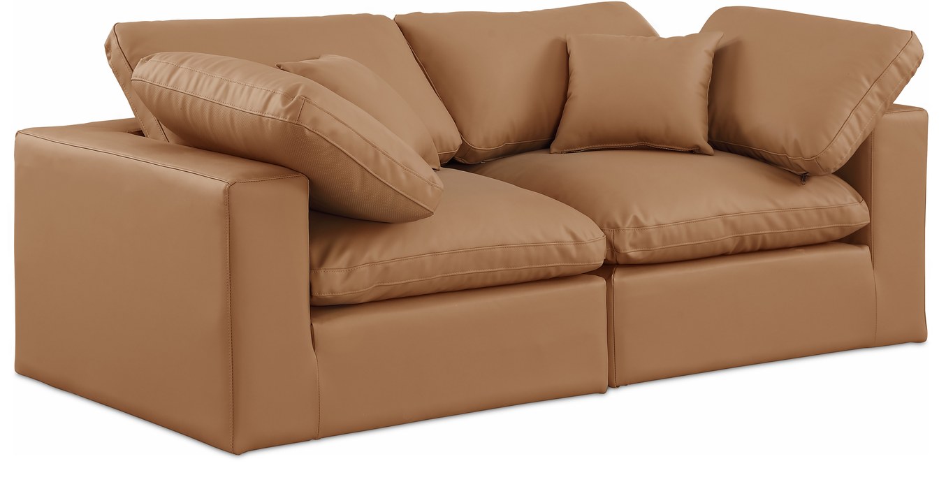 Meridian Furniture - Comfy 80" Cognac Vegan Leather Upholstered 2pc. Sofa - 188Cognac-S80 - GreatFurnitureDeal