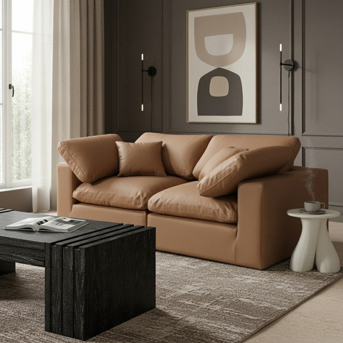 Meridian Furniture - Comfy 80" Cognac Vegan Leather Upholstered 2pc. Sofa - 188Cognac-S80 - GreatFurnitureDeal