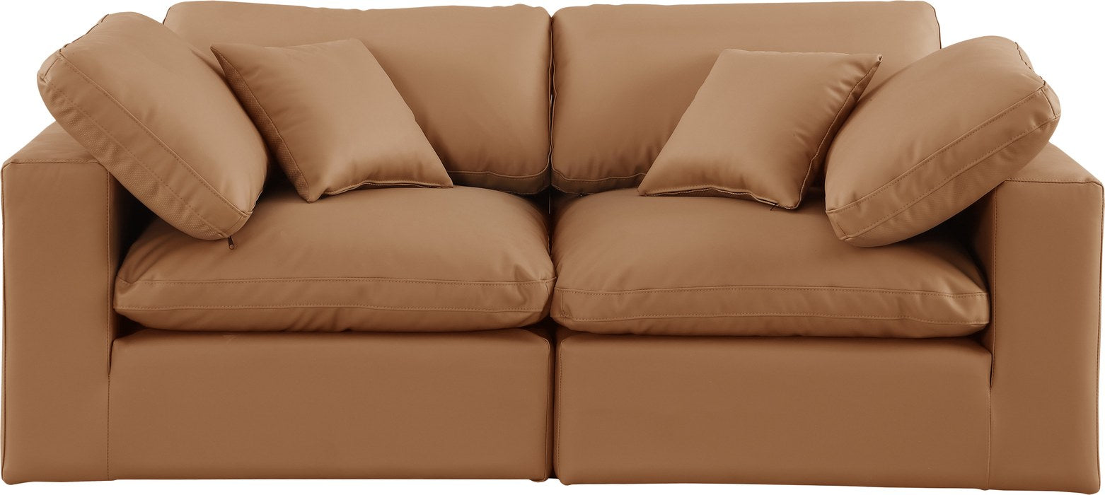 Meridian Furniture - Comfy 80" Cognac Vegan Leather Upholstered 2pc. Sofa - 188Cognac-S80 - GreatFurnitureDeal