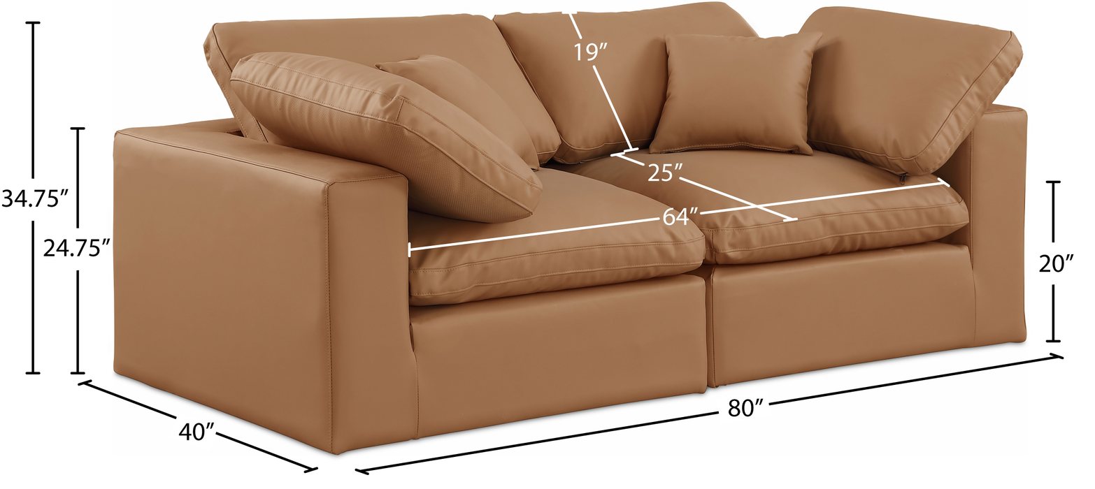 Meridian Furniture - Comfy 80" Cognac Vegan Leather Upholstered 2pc. Sofa - 188Cognac-S80 - GreatFurnitureDeal