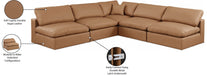 Meridian Furniture - Comfy 118" Cognac Vegan Leather Upholstered 5pc. Sectional - 188Cognac-Sec5B - GreatFurnitureDeal