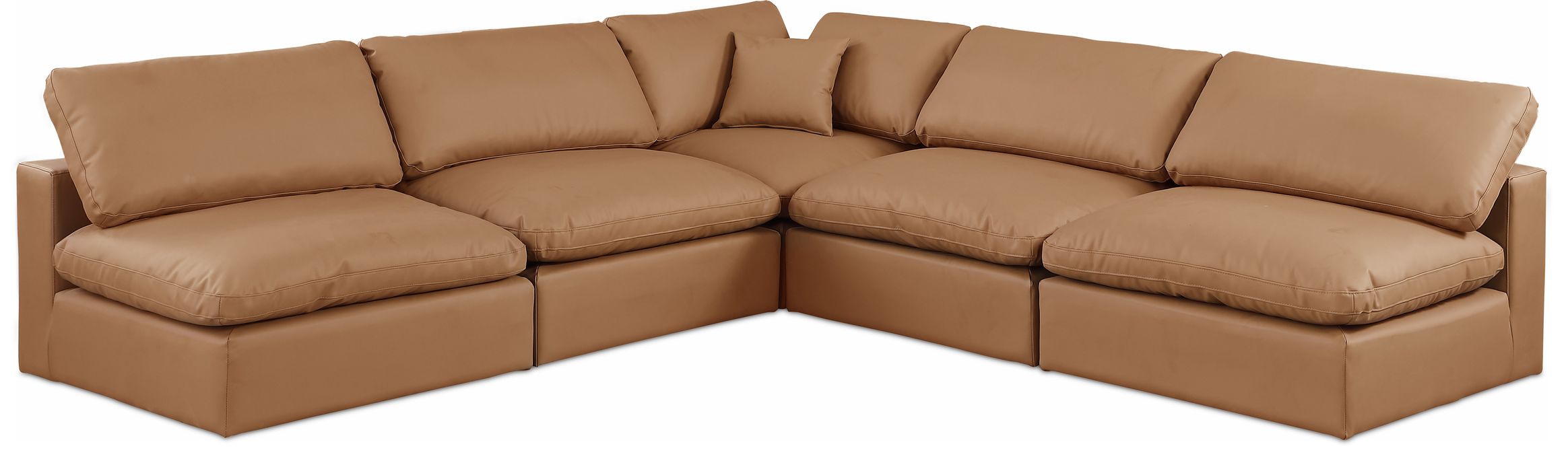 Meridian Furniture - Comfy 118" Cognac Vegan Leather Upholstered 5pc. Sectional - 188Cognac-Sec5B - GreatFurnitureDeal