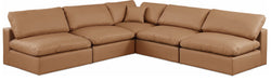 Meridian Furniture - Comfy 118" Cognac Vegan Leather Upholstered 5pc. Sectional - 188Cognac-Sec5B - GreatFurnitureDeal