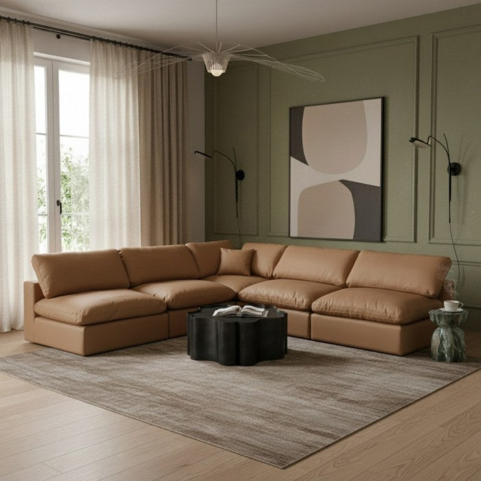 Meridian Furniture - Comfy 118" Cognac Vegan Leather Upholstered 5pc. Sectional - 188Cognac-Sec5B - GreatFurnitureDeal